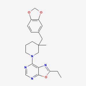 molecular formula C21H24N4O3 B5631442 7-[3-(1,3-benzodioxol-5-ylmethyl)-3-methylpiperidin-1-yl]-2-ethyl[1,3]oxazolo[5,4-d]pyrimidine 