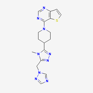 molecular formula C17H19N9S B5631489 4-{4-[4-methyl-5-(1H-1,2,4-triazol-1-ylmethyl)-4H-1,2,4-triazol-3-yl]piperidin-1-yl}thieno[3,2-d]pyrimidine 