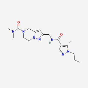 molecular formula C18H27N7O2 B5631544 N,N-dimethyl-2-({[(5-methyl-1-propyl-1H-pyrazol-4-yl)carbonyl]amino}methyl)-6,7-dihydropyrazolo[1,5-a]pyrazine-5(4H)-carboxamide 