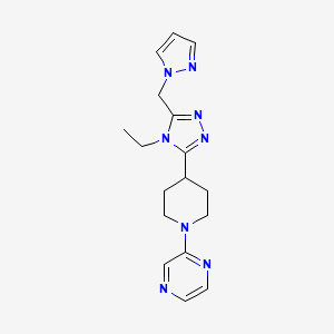 molecular formula C17H22N8 B5631570 2-{4-[4-ethyl-5-(1H-pyrazol-1-ylmethyl)-4H-1,2,4-triazol-3-yl]piperidin-1-yl}pyrazine 