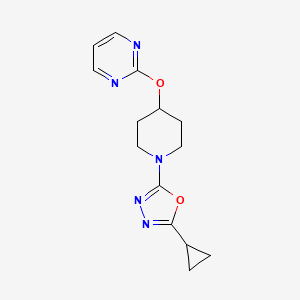molecular formula C14H17N5O2 B5631664 2-{[1-(5-cyclopropyl-1,3,4-oxadiazol-2-yl)piperidin-4-yl]oxy}pyrimidine 