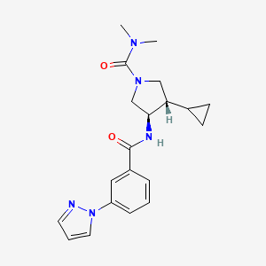 molecular formula C20H25N5O2 B5631712 (3S*,4R*)-3-cyclopropyl-N,N-dimethyl-4-{[3-(1H-pyrazol-1-yl)benzoyl]amino}pyrrolidine-1-carboxamide 