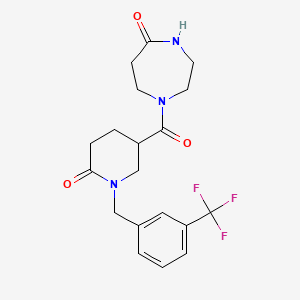 molecular formula C19H22F3N3O3 B5631714 1-({6-oxo-1-[3-(trifluoromethyl)benzyl]-3-piperidinyl}carbonyl)-1,4-diazepan-5-one 