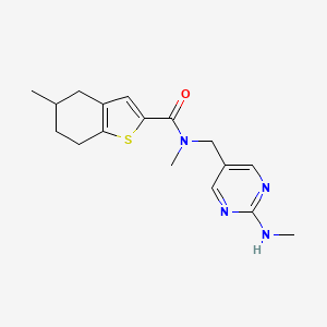 molecular formula C17H22N4OS B5631778 N,5-dimethyl-N-{[2-(methylamino)-5-pyrimidinyl]methyl}-4,5,6,7-tetrahydro-1-benzothiophene-2-carboxamide 