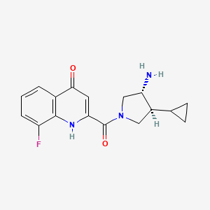 molecular formula C17H18FN3O2 B5631833 2-{[(3R*,4S*)-3-amino-4-cyclopropylpyrrolidin-1-yl]carbonyl}-8-fluoroquinolin-4(1H)-one 