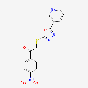 molecular formula C15H10N4O4S B5631891 1-(4-nitrophenyl)-2-{[5-(3-pyridinyl)-1,3,4-oxadiazol-2-yl]thio}ethanone 