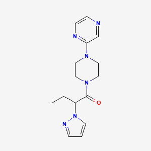 molecular formula C15H20N6O B5632061 2-{4-[2-(1H-pyrazol-1-yl)butanoyl]-1-piperazinyl}pyrazine 