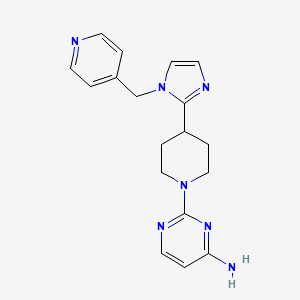 molecular formula C18H21N7 B5632233 2-{4-[1-(4-pyridinylmethyl)-1H-imidazol-2-yl]-1-piperidinyl}-4-pyrimidinamine 