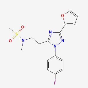 molecular formula C16H17FN4O3S B5632283 N-{2-[1-(4-fluorophenyl)-3-(2-furyl)-1H-1,2,4-triazol-5-yl]ethyl}-N-methylmethanesulfonamide 