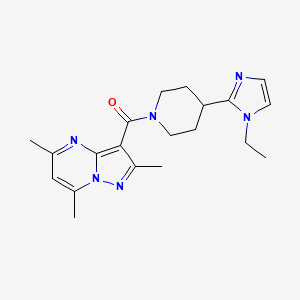 molecular formula C20H26N6O B5632374 3-{[4-(1-ethyl-1H-imidazol-2-yl)piperidin-1-yl]carbonyl}-2,5,7-trimethylpyrazolo[1,5-a]pyrimidine 