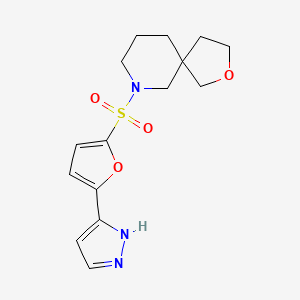 molecular formula C15H19N3O4S B5632751 7-{[5-(1H-pyrazol-5-yl)-2-furyl]sulfonyl}-2-oxa-7-azaspiro[4.5]decane 