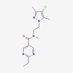 molecular formula C14H18ClN5O B5632836 N-[2-(4-chloro-3,5-dimethyl-1H-pyrazol-1-yl)ethyl]-2-ethyl-5-pyrimidinecarboxamide 