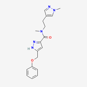 molecular formula C18H21N5O2 B5632940 N-methyl-N-[2-(1-methyl-1H-pyrazol-4-yl)ethyl]-5-(phenoxymethyl)-1H-pyrazole-3-carboxamide 