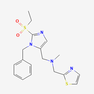 molecular formula C18H22N4O2S2 B5633000 1-[1-benzyl-2-(ethylsulfonyl)-1H-imidazol-5-yl]-N-methyl-N-(1,3-thiazol-2-ylmethyl)methanamine 