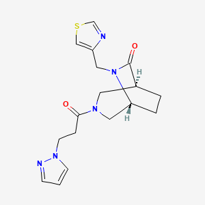 molecular formula C17H21N5O2S B5633055 (1S*,5R*)-3-[3-(1H-pyrazol-1-yl)propanoyl]-6-(1,3-thiazol-4-ylmethyl)-3,6-diazabicyclo[3.2.2]nonan-7-one 