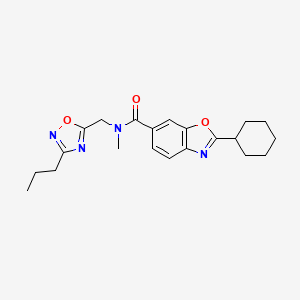 molecular formula C21H26N4O3 B5633168 2-cyclohexyl-N-methyl-N-[(3-propyl-1,2,4-oxadiazol-5-yl)methyl]-1,3-benzoxazole-6-carboxamide 