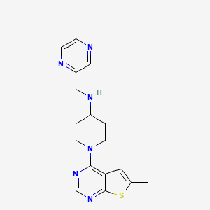 molecular formula C18H22N6S B5633686 N-[(5-methylpyrazin-2-yl)methyl]-1-(6-methylthieno[2,3-d]pyrimidin-4-yl)piperidin-4-amine 