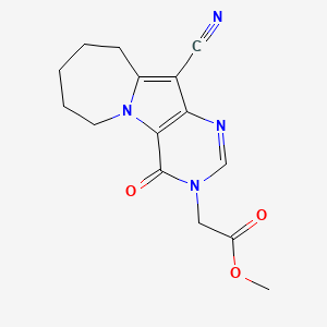 molecular formula C15H16N4O3 B5633698 methyl (11-cyano-4-oxo-4,6,7,8,9,10-hexahydro-3H-pyrimido[4',5':4,5]pyrrolo[1,2-a]azepin-3-yl)acetate 