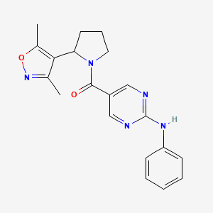 molecular formula C20H21N5O2 B5633775 5-{[2-(3,5-dimethyl-4-isoxazolyl)-1-pyrrolidinyl]carbonyl}-N-phenyl-2-pyrimidinamine 