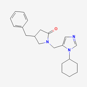 molecular formula C21H27N3O B5633818 4-benzyl-1-[(1-cyclohexyl-1H-imidazol-5-yl)methyl]pyrrolidin-2-one 