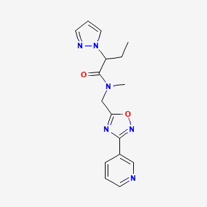 molecular formula C16H18N6O2 B5633993 N-methyl-2-(1H-pyrazol-1-yl)-N-{[3-(3-pyridinyl)-1,2,4-oxadiazol-5-yl]methyl}butanamide 