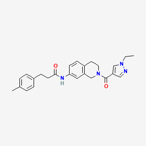 molecular formula C25H28N4O2 B5634491 N-{2-[(1-ethyl-1H-pyrazol-4-yl)carbonyl]-1,2,3,4-tetrahydro-7-isoquinolinyl}-3-(4-methylphenyl)propanamide 