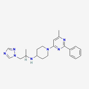 molecular formula C21H27N7 B5634594 1-(6-methyl-2-phenylpyrimidin-4-yl)-N-[1-methyl-2-(1H-1,2,4-triazol-1-yl)ethyl]piperidin-4-amine 