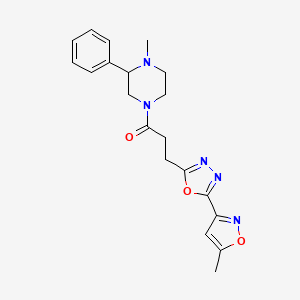 molecular formula C20H23N5O3 B5634621 1-methyl-4-{3-[5-(5-methyl-3-isoxazolyl)-1,3,4-oxadiazol-2-yl]propanoyl}-2-phenylpiperazine 