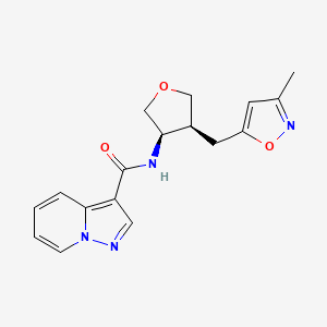 molecular formula C17H18N4O3 B5634732 N-{(3R*,4S*)-4-[(3-methylisoxazol-5-yl)methyl]tetrahydrofuran-3-yl}pyrazolo[1,5-a]pyridine-3-carboxamide 