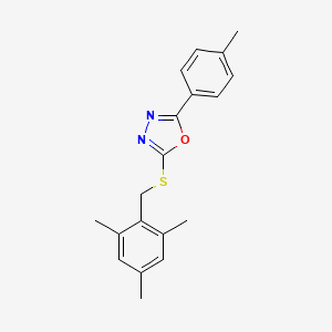 molecular formula C19H20N2OS B5634763 2-[(mesitylmethyl)thio]-5-(4-methylphenyl)-1,3,4-oxadiazole 