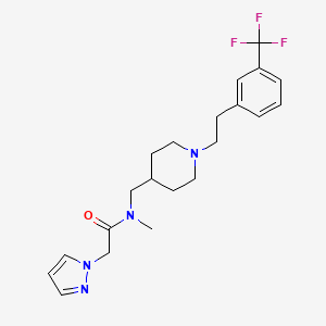 molecular formula C21H27F3N4O B5635176 N-methyl-2-(1H-pyrazol-1-yl)-N-[(1-{2-[3-(trifluoromethyl)phenyl]ethyl}-4-piperidinyl)methyl]acetamide 