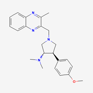 molecular formula C23H28N4O B5635188 (3S*,4R*)-4-(4-methoxyphenyl)-N,N-dimethyl-1-[(3-methylquinoxalin-2-yl)methyl]pyrrolidin-3-amine 