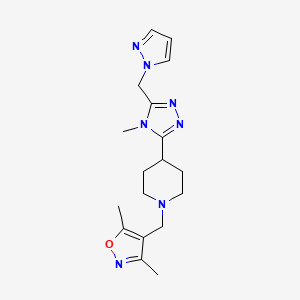molecular formula C18H25N7O B5635494 1-[(3,5-dimethylisoxazol-4-yl)methyl]-4-[4-methyl-5-(1H-pyrazol-1-ylmethyl)-4H-1,2,4-triazol-3-yl]piperidine 
