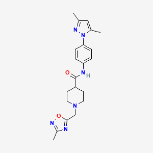 molecular formula C21H26N6O2 B5635580 N-[4-(3,5-dimethyl-1H-pyrazol-1-yl)phenyl]-1-[(3-methyl-1,2,4-oxadiazol-5-yl)methyl]piperidine-4-carboxamide 