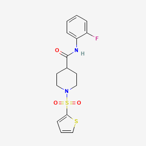 molecular formula C16H17FN2O3S2 B5635661 N-(2-fluorophenyl)-1-(2-thienylsulfonyl)-4-piperidinecarboxamide 