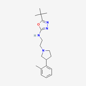 molecular formula C19H28N4O B5635801 5-tert-butyl-N-{2-[3-(2-methylphenyl)pyrrolidin-1-yl]ethyl}-1,3,4-oxadiazol-2-amine 