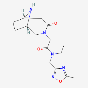 molecular formula C15H23N5O3 B5635860 N-ethyl-N-[(5-methyl-1,2,4-oxadiazol-3-yl)methyl]-2-[rel-(1S,6R)-4-oxo-3,9-diazabicyclo[4.2.1]non-3-yl]acetamide hydrochloride 