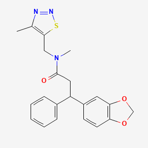 molecular formula C21H21N3O3S B5635945 3-(1,3-benzodioxol-5-yl)-N-methyl-N-[(4-methyl-1,2,3-thiadiazol-5-yl)methyl]-3-phenylpropanamide 
