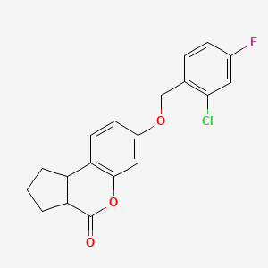 molecular formula C19H14ClFO3 B5635975 7-[(2-chloro-4-fluorobenzyl)oxy]-2,3-dihydrocyclopenta[c]chromen-4(1H)-one 