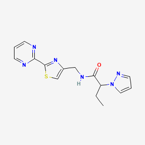 molecular formula C15H16N6OS B5636009 2-(1H-pyrazol-1-yl)-N-{[2-(2-pyrimidinyl)-1,3-thiazol-4-yl]methyl}butanamide 