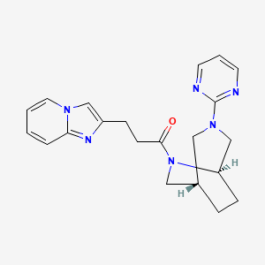 molecular formula C21H24N6O B5636066 2-{3-oxo-3-[(1S*,5R*)-3-(2-pyrimidinyl)-3,6-diazabicyclo[3.2.2]non-6-yl]propyl}imidazo[1,2-a]pyridine 