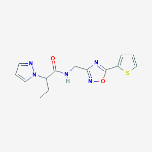 molecular formula C14H15N5O2S B5636298 2-(1H-pyrazol-1-yl)-N-{[5-(2-thienyl)-1,2,4-oxadiazol-3-yl]methyl}butanamide 