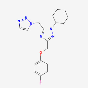 molecular formula C18H21FN6O B5636461 1-({1-cyclohexyl-3-[(4-fluorophenoxy)methyl]-1H-1,2,4-triazol-5-yl}methyl)-1H-1,2,3-triazole 