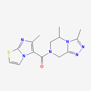 molecular formula C14H16N6OS B5636496 3,5-dimethyl-7-[(6-methylimidazo[2,1-b][1,3]thiazol-5-yl)carbonyl]-5,6,7,8-tetrahydro[1,2,4]triazolo[4,3-a]pyrazine 