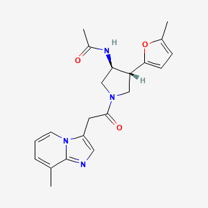 molecular formula C21H24N4O3 B5636763 N-{(3S*,4R*)-4-(5-methyl-2-furyl)-1-[(8-methylimidazo[1,2-a]pyridin-3-yl)acetyl]pyrrolidin-3-yl}acetamide 