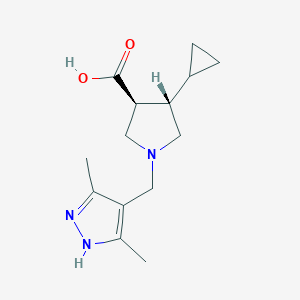 molecular formula C14H21N3O2 B5637036 (3S*,4S*)-4-cyclopropyl-1-[(3,5-dimethyl-1H-pyrazol-4-yl)methyl]-3-pyrrolidinecarboxylic acid 