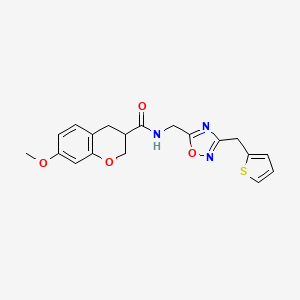 molecular formula C19H19N3O4S B5637090 7-methoxy-N-{[3-(2-thienylmethyl)-1,2,4-oxadiazol-5-yl]methyl}chromane-3-carboxamide 