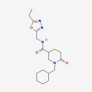 molecular formula C18H28N4O3 B5637103 1-(cyclohexylmethyl)-N-[(5-ethyl-1,3,4-oxadiazol-2-yl)methyl]-6-oxo-3-piperidinecarboxamide 