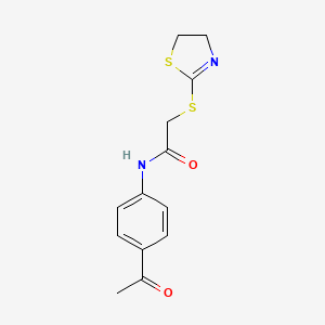 molecular formula C13H14N2O2S2 B5637196 N-(4-acetylphenyl)-2-(4,5-dihydro-1,3-thiazol-2-ylthio)acetamide 