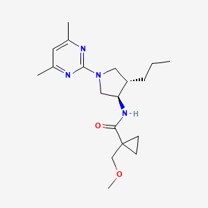 molecular formula C19H30N4O2 B5637294 N-[rel-(3R,4S)-1-(4,6-dimethyl-2-pyrimidinyl)-4-propyl-3-pyrrolidinyl]-1-(methoxymethyl)cyclopropanecarboxamide hydrochloride 